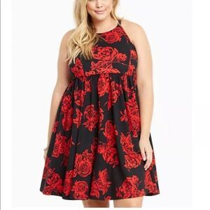 Torrid Dress Size 18 Red Roses Ponte High Neck Skater Back & Red
